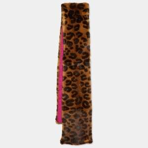 Louis Vuitton Brown Leopard Print Mink Fur Metal Logo Detail Stole 