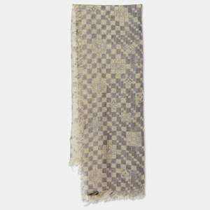 Louis Vuitton Cream & Blue Damien Printed Cashmere & Silk Shawl