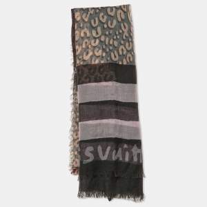 Louis Vuitton Purple Leopard Printed Cashmere & Silk Shawl