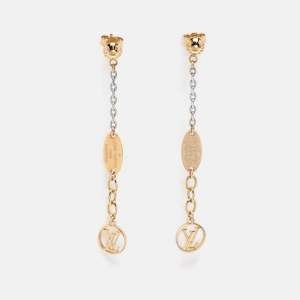 Louis Vuitton Gold/Silver Tone Logomania Drop Earrings