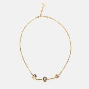 Louis Vuitton Gold Tone Metal Crystal Gamble Necklace
