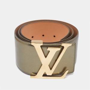 Louis Vuitton Olive Green Vernis Leather LV Initiales Wide Belt 85CM