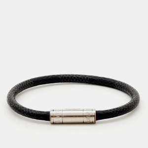 Louis Vuitton Keep It Graphite Canvas Silver Tone Bracelet