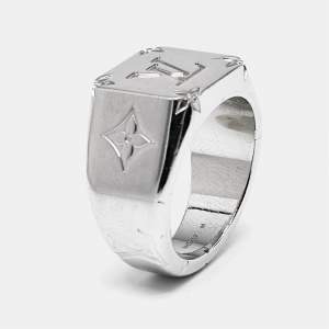Louis Vuitton Monogram Signet Silver Tone Ring Size 59