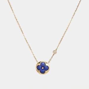 Louis Vuitton 18K Yellow Gold Diamond Lapis Lazuli Color Blossom BB Sun Pendant Necklace