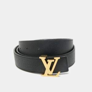 Louis Vuitton Black Monogram Canvas and Leather LV Initiales Reversible Belt 85CM
