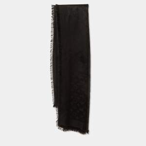 Louis Vuitton Black Silk & Wool Monogram Classique Shawl
