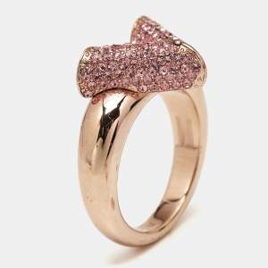 Louis Vuitton Essential V Crystals Rose GOld Tone Ring Size 53