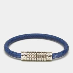 Louis Vuitton Digit Blue Leather Silver Tone Bracelet