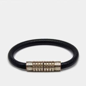 Louis Vuitton Digit Black Leather Silver Tone Bracelet