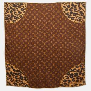 Louis Vuitton Brown Leopard Monogram Print Silk Scarf