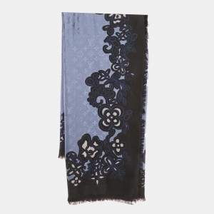 Louis Vuitton Blue Printed Silk Blend Monogram Scarf