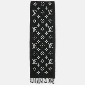 Pre Owned Louis Vuitton Black/White Monogram Wool Scarf 
