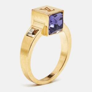 Pre Owned Louis Vuitton Gamble Crystal Gold Tone Ring Size EU 53