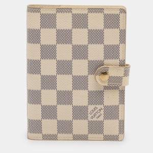 Pre Owned Louis Vuitton Damier Azur Canvas Customizable Small Ring Agenda Cover