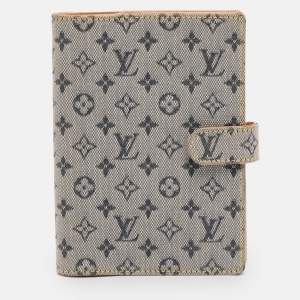 Pre Owned Louis Vuitton Beige Mini Lin Canvas Small Ring Agenda Cover