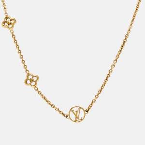 Pre Owned Louis Vuitton Flower Gold Tone Station Necklace