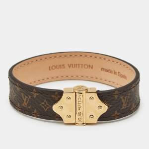 Pre Owned Louis Vuitton Nano Monogram Canvas Gold Tone Spirit Bracelet 