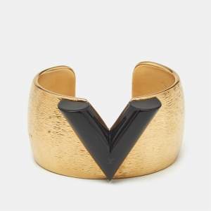 Pre Owned Louis Vuitton Textured Essential V Colorama Gold Tone Open Cuff Bracelet