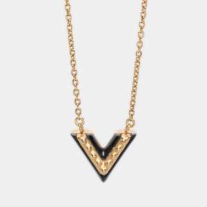 Pre Owned Louis Vuitton Essential V Lacquer Gold Tone Necklace