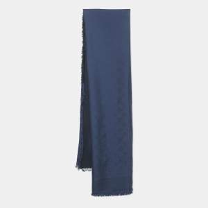 Pre Owned Louis Vuitton Night Blue Monogram Silk Shawl