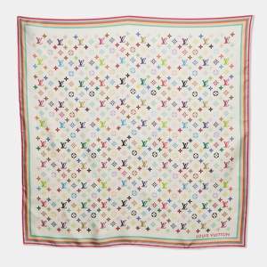 Pre Owned وشاح حريري بطبعة مونوغرام بيضاء لويس فيتون موراكامي