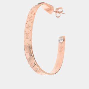 Pre Owned Louis Vuitton Brass Gold Plated Nanogram Hoop Earrings