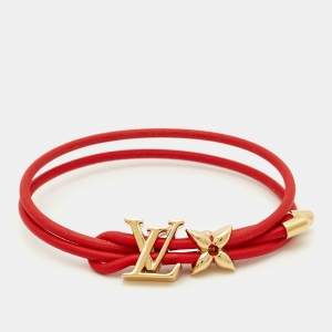 مملوكة مسبقًا Louis Vuitton LV Bloom Gold Tone Red Leather Bracelet
