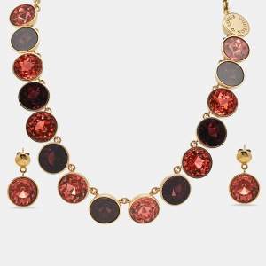 مملوكة مسبقًا Louis Vuitton Over the Rainbow Crystal Gold Tone Necklace Earrings & Ring Set