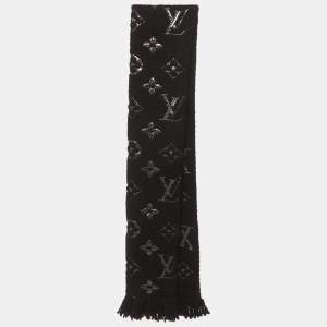 Pre Owned Louis Vuitton Black Wool Shine Logomania Scarf