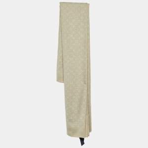 Pre Owned Louis Vuitton Beige Monogram Jacquard Wool Classic Scarf
