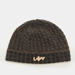 Pre Owned Louis Vuitton Blue Mohair Wool Logo Detail Scarf and Beanie Set 