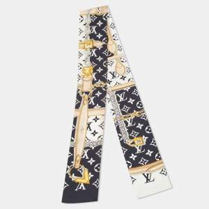 Pre Owned Louis Vuitton Black Silk Monogram Confidential Bandeau Scarf