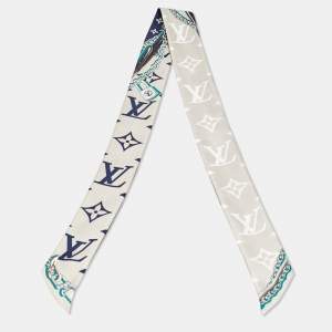 Pre Owned Louis Vuitton Blue/Grey Silk Ultimate Monogram Bandeau 