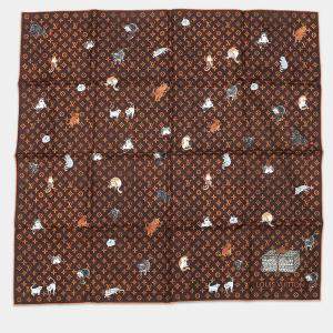 Pre Owned Louis Vuitton Carre Catogram Size 90 Brown/Orange Silk