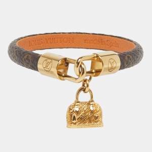 Pre Owned Louis Vuitton Alma Brown Monogram Canvas Gold Tone Metal Bracelet
