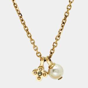 مملوكة مسبقًا Louis Vuitton Faux Pearl Two Tone Metal Necklace