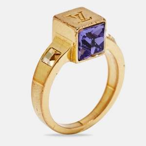 Pre Owned Louis Vuitton Gamble Crystals Gold Tone Ring Size 50