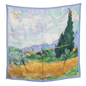 Pre Owned Louis Vuitton X Jeff Koons A Wheatfield With Cypresses Printed Silk Lurex Embroidered Square Scarf