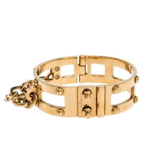 Pre Owned Louis Vuitton Lock Me Frame Gold Tone Cuff Bracelet