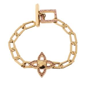 Pre Owned Louis Vuitton Crystal Monogram Idylle Gold Tone Toggle Bracelet