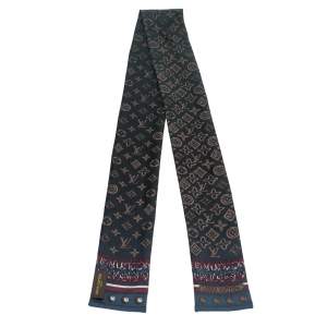 مملوكة مسبقًا Louis Vuitton Navy Blue Monogram Map Silk Bandeau Scarf