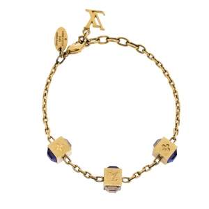 Pre Owned Louis Vuitton Gamble Crystal Gold Tone Bracelet 