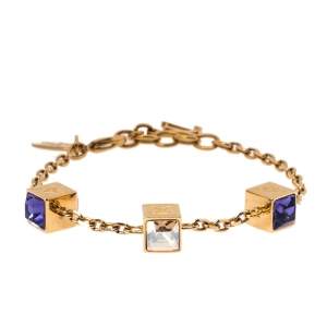Pre Owned Louis Vuitton Gamble Crystal Gold Tone Bracelet 19 cm