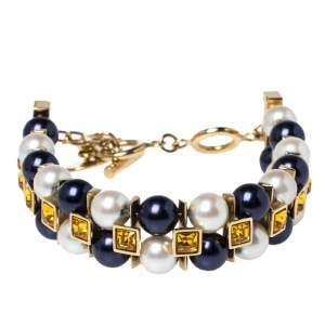 Pre Owned Louis Vuitton Gold Tone Faux Pearl & Crystal Cry Me a River Bracelet