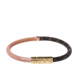 Pre Owned Louis Vuitton Daily Confidential Monogram Leather Canvas Gold Tone Bracelet 