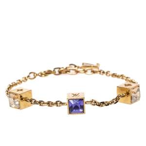 Pre Owned Louis Vuitton Gamble Crystal Gold Tone Station Bracelet 