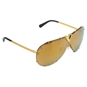 مملوكة مسبقًا Louis Vuitton Gold Tone Nano Monogram/ Gold Mirrored Z0896W Drive Sunglasses 