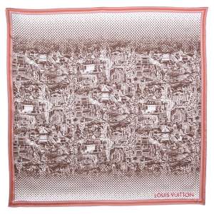 Pre Owned Louis Vuitton Brown & Pink Printed Silk Square Scarf