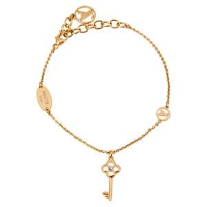 Pre Owned Louis Vuitton Lady Lucky Key Supple Crystal Gold Tone Bracelet
